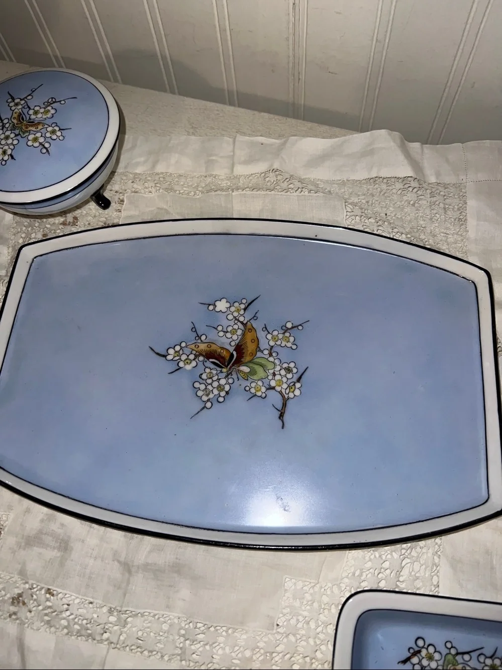 Vintage Noritake Japan hand painted vanity set dogwood butterfly